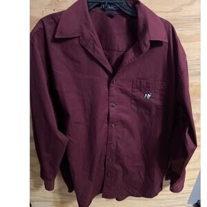 Men's Big Dogs Dress Shirt Burgundy Large Button Up Logo